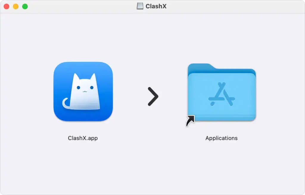 拖拽安装 ClashX 客户端至 macOS 应用程序文件夹