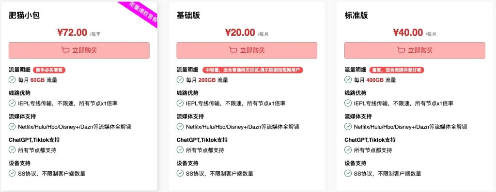 肥猫云机场套餐价格及流量详情列表